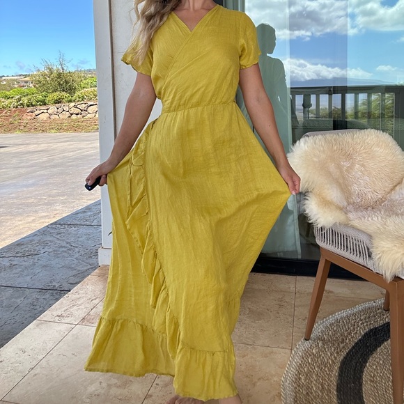 CP Shades Yellow Linen Wrap Sundress - Picture 1 of 8